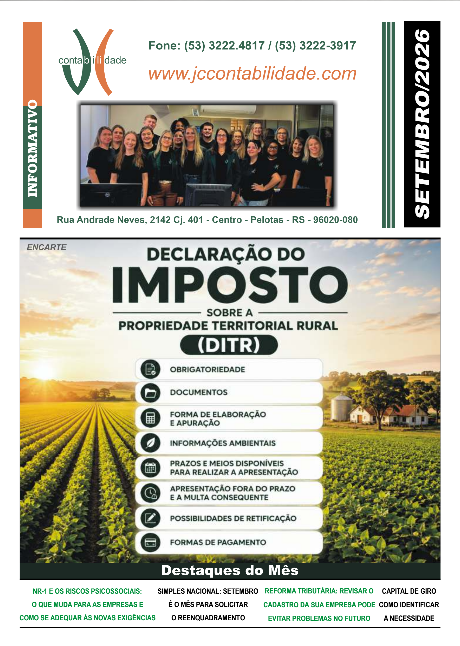 SETEMBRO 2026 - JC Escritório de contabilidade  em Pelotas é uma empresa especializada na prestação de serviços contábeis nas áreas fiscal, pessoal, contábil e tributária a mais de 25 anos