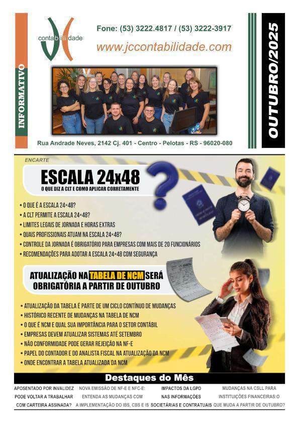 OUTUBRO 2025 - JC Escritório de contabilidade  em Pelotas é uma empresa especializada na prestação de serviços contábeis nas áreas fiscal, pessoal, contábil e tributária a mais de 25 anos
